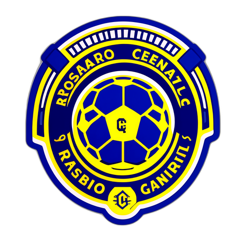 Stiker Warna Rosario Central dengan Bola Sepak dan Estadio Gigante de Arroyito