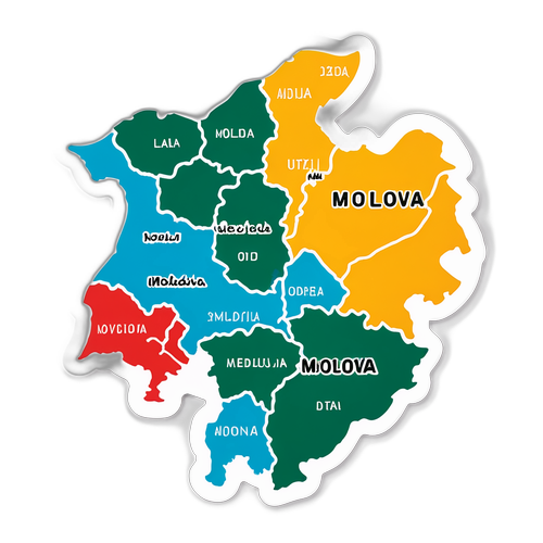 Sticker cu harta Moldovei cu orașele principale marcate