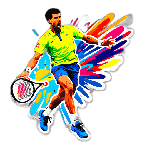 Sticker représentant Novak Djokovic sur le court de tennis