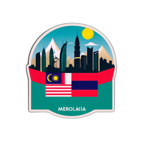 Bendera Malaysia yang Berwarna-warni Bersama Mercu Tanda Ikonik untuk Hari Malaysia