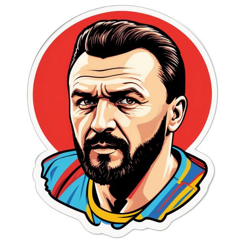 Наклейка з портретом Михайла Кліменка в стилі поп-арт з текстом "Легенда футболу!"