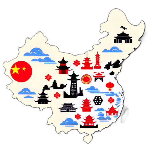 Mapa Chin z Symbolami Kulturowymi