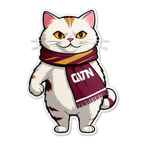 Gato con bufanda de West Ham y texto 'Fan hasta el final'