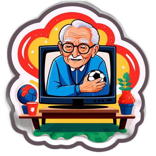 Sticker người lớn tuổi xem kết quả bóng đá trên TV