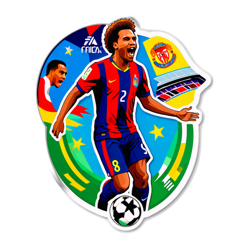 Sticker về bài hát nổi tiếng trong FIFA với hình ảnh cầu thủ nổi bật và sân vận động