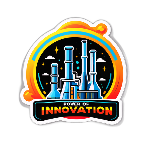 Sticker van een raffinaderij met futuristische uitstraling