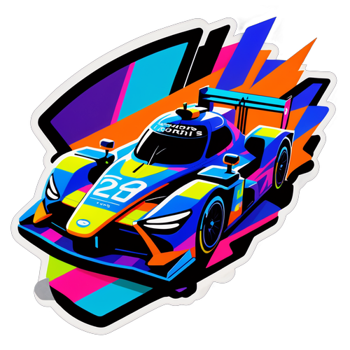 En dristig klistremerke av Lando Norris' bil som racer gjennom et digitalt landskap