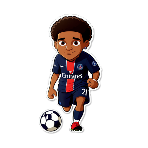 การ์ตูนตัวละครเล่นฟุตบอลใส่เสื้อ PSG