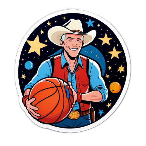 Cartoon Cowboy with Basketball Sticker