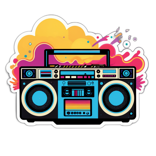 Sticker Boombox Retro Berwarna-warni