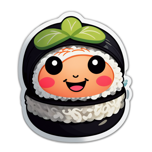 Kawaii-Style Smiling Sushi Roll Sticker