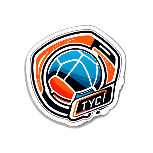 Pegatina con el logo de TyC Sport y íconos deportivos