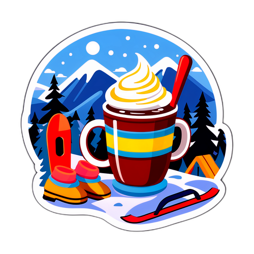 Koselig Vinterlandskap med Kakao og Skiutstyr