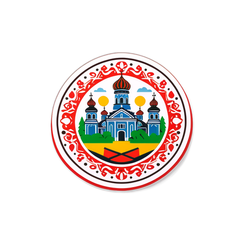 Наклейка з просторовим дизайном Брянська, що відображає місцеві звичаї та фольклор