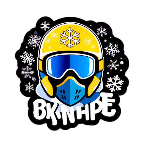 Stylized Helm Design met Sneeuwvlokken en de Zinsnede 'Ride the Halfpipe'