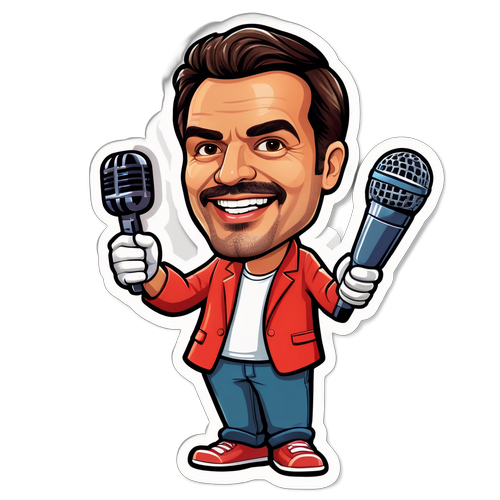 Caricatura de Nacho Russo con micrófono