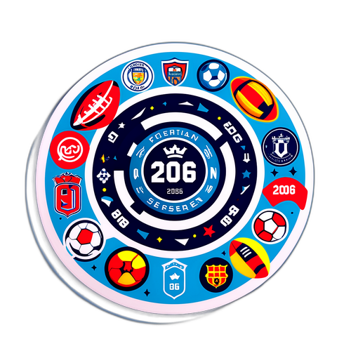 Futuristisk klistremerke for 2026 med fotballikoner