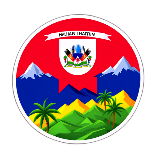 Adesivo della bandiera haitiana con elementi naturali