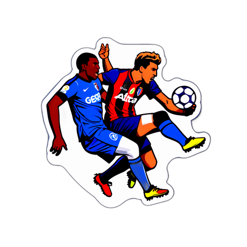 Наклейка з матчу Дженоа – Аталанта: динамічний малюнок гравців, що борються за м'яч