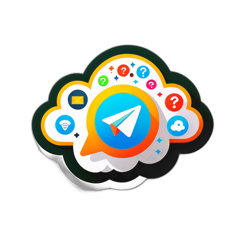 Яркая наклейка с логотипом Telegram и иконками, символизирующими проблемы с подключением