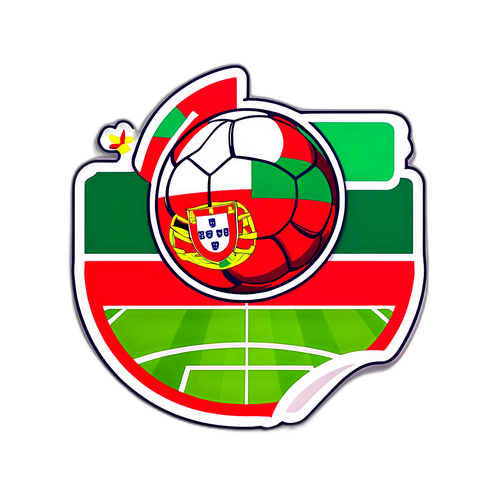 Vibrante Sticker van een Voetbalveld met Portugal Vlaggen