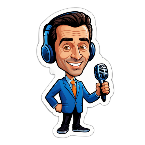 מדבקה קריקטורית של גיא פלג עם מיקרופון