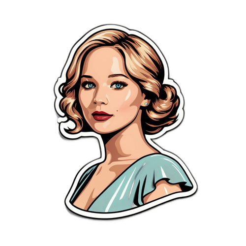 Ilustrație retro a lui Jennifer Lawrence în rochie elegantă