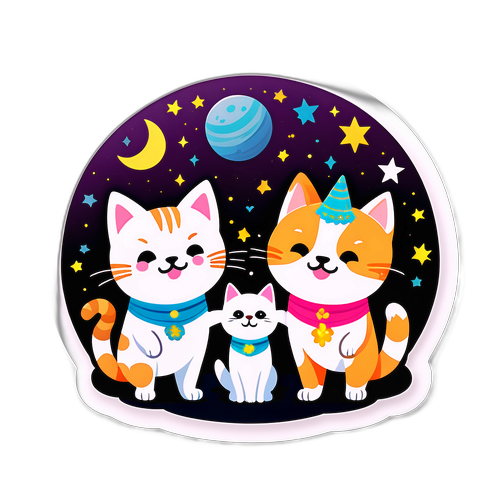 Hình ảnh dễ thương của mèo và chó tham gia lễ hội dưới bầu không khí trăng