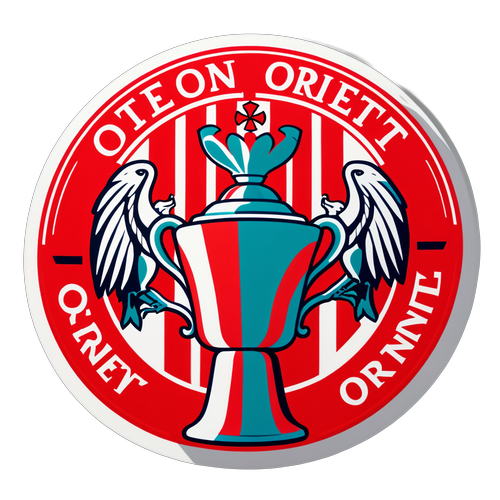 Klistermærke med Leyton Orient's farver og symbol samt en klassisk FA Cup