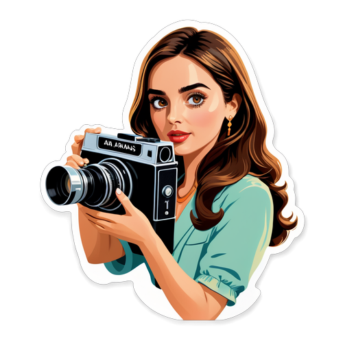 Glamorøs sticker af Ana de Armas med vintage kamera