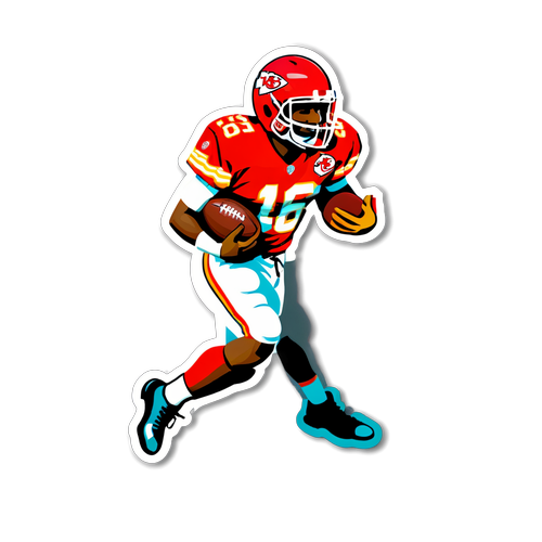 Autocollant d'un joueur de football américain en action avec le logo des Kansas City Chiefs