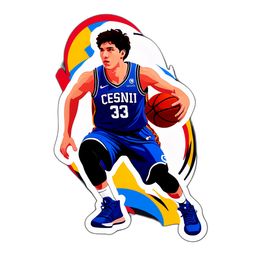 Snygg klistermärke av Cedi Osman med en basketbollsilhuett