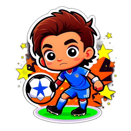 שחקן כדורגל חמוד עם כתובת 'כוכב גול!'