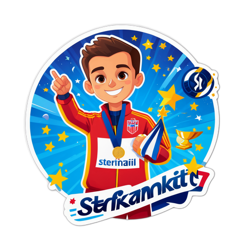 Ein Aufkleber von Stefan Kraft mit Medaille
