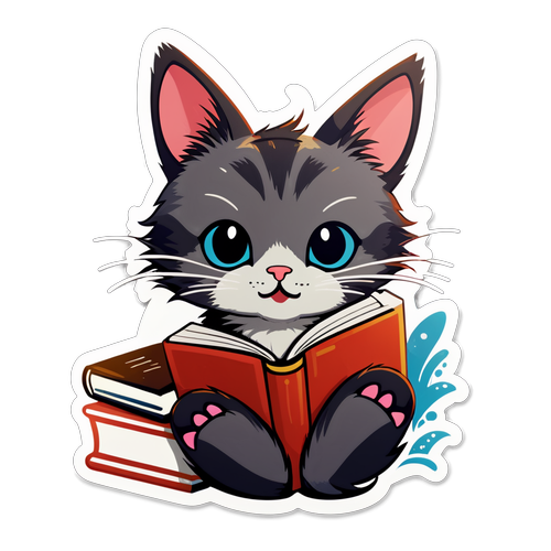 可爱的小猫徜徉在书海中