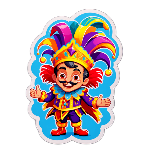 Verspielte Darstellung von Matthias Mangiapane im bunten Karnevalskostüm