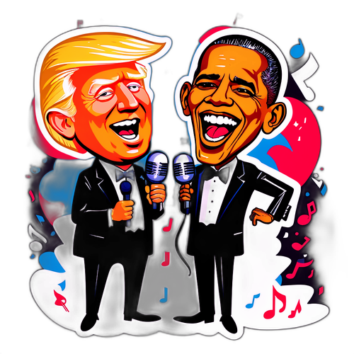 Caricature de Trump et Obama chantant ensemble
