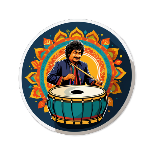 Autocollant célébrant Zakir Hussain et la musique indienne