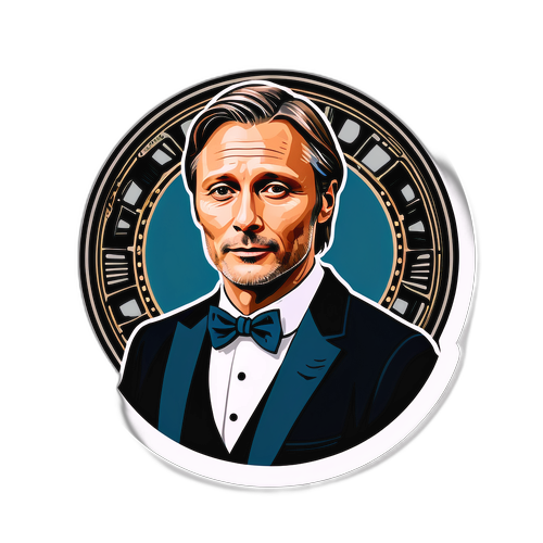 Whimsisk klistermærke af Mads Mikkelsen som klassisk filmstjerne