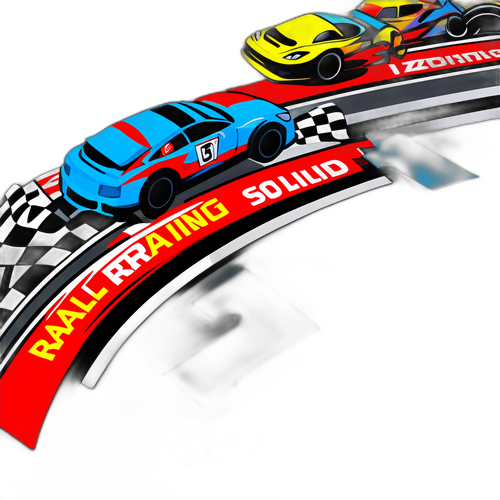 Desain Digital Jalur Balap dengan Mobil Melaju Kencang di Garis Finish