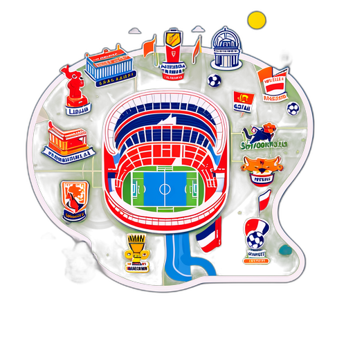 Peta Ilustrasi Tim Liga Primera A dengan Maskot dan Stadion Populer