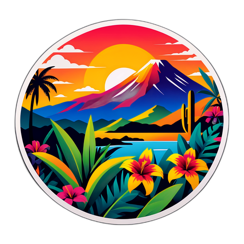 Пейзаж Венесуели з тропічними рослинами та горами на фоні заходу сонця