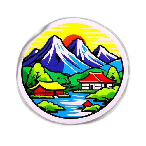 レイスカン町の象徴的風景のカラフルなスタンプ