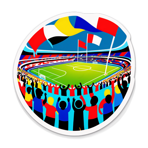 Dibujo artístico de un estadio lleno durante un partido