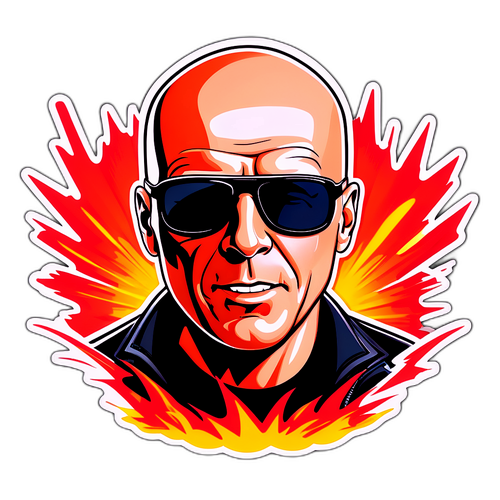Portrait caricatural de Bruce Willis avec lunettes de soleil