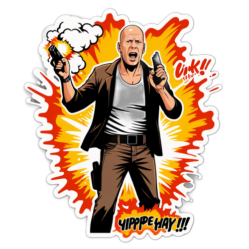 Humoristisk klistermærke af Bruce Willis som John McClane