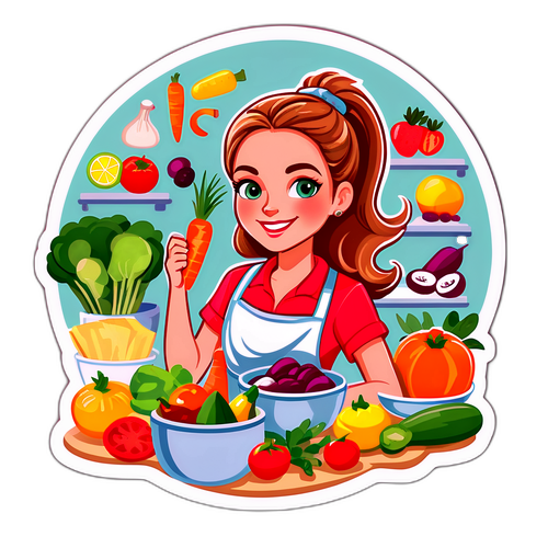 Chef in Her Kitchen with Fresh Ingredients