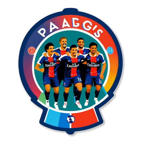 Emblematyczna Naklejka PSG z Zawodnikami Świętującymi Zwycięstwo