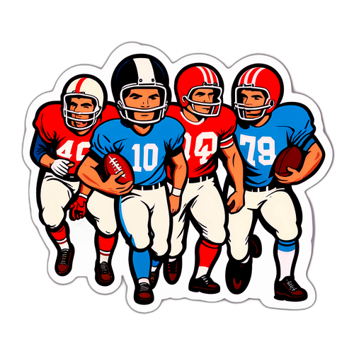 Thiết kế tem vintage bóng đá với các cầu thủ trong trang phục cổ điển