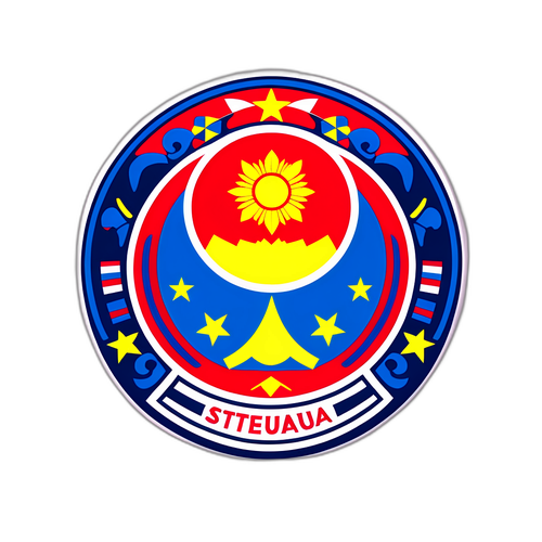 Sticker stilizat cu elemente ale culturii și tradiției românești fuziune cu logo-ul Steaua
